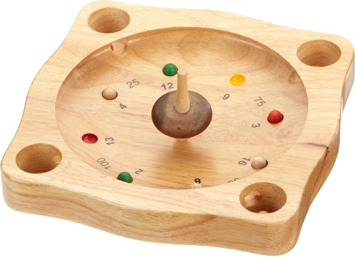 Philos Tiroler Roulette - Speelbak Met Spinner En Kogeltjes - Hevea Hout 215 X 215 X 30 Mm