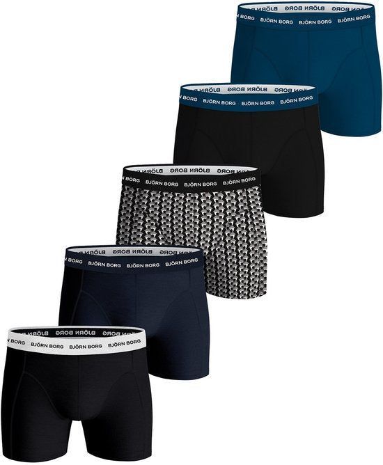 Björn Borg Cotton Stretch Boxershort Heren - 5-pack - Zwart/Print/Blauw (5 Stuks)