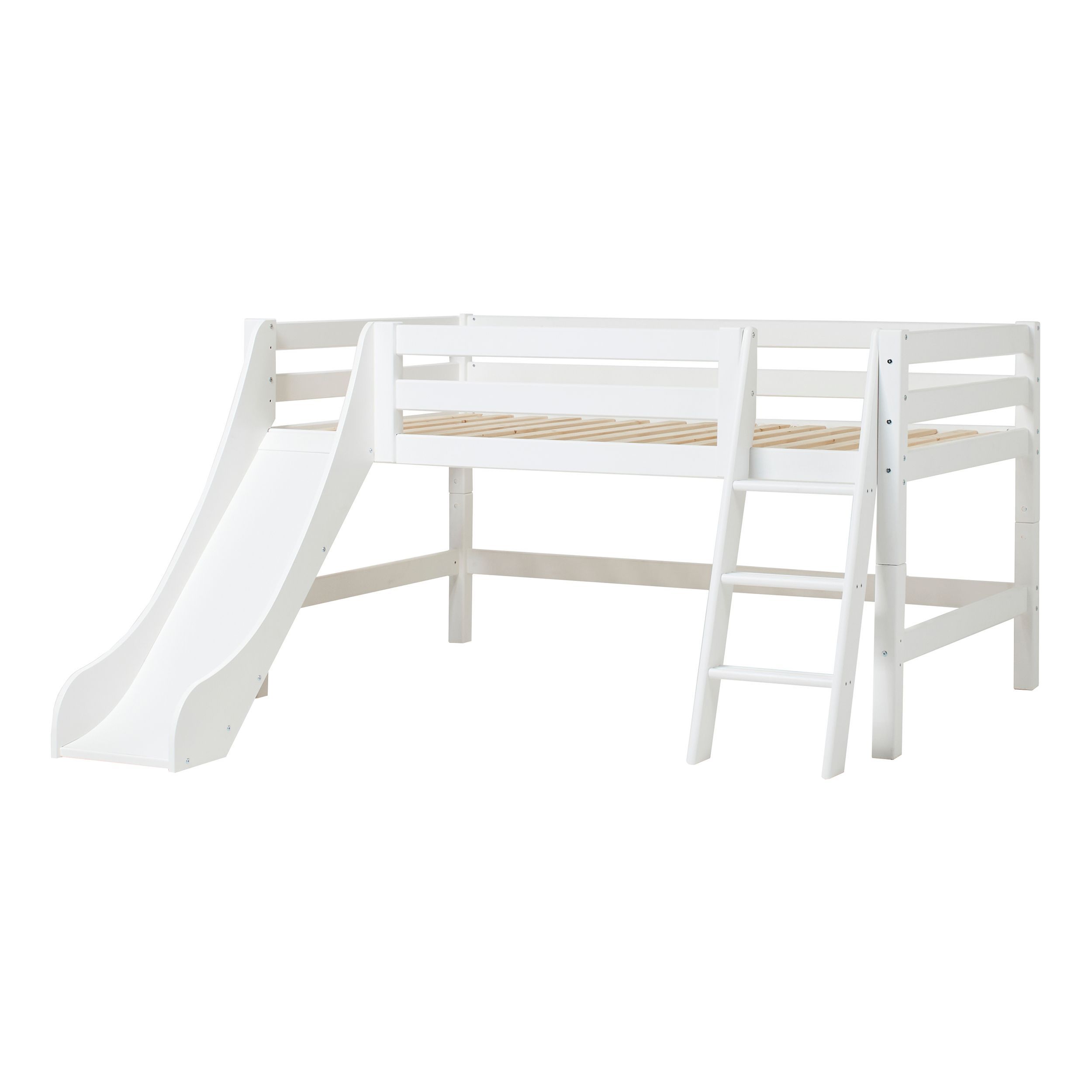 Hoppekids ECO Luxury - Half hoog bed - Glijbaan en schuine ladder - Wit