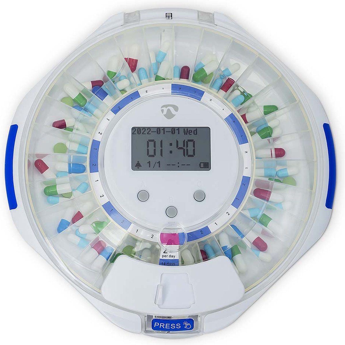 Nedis SmartLife Medicijndispenser - Wi-Fi - 28 Compartimenten - 9 Alarmtijden Per Dag - Wit
