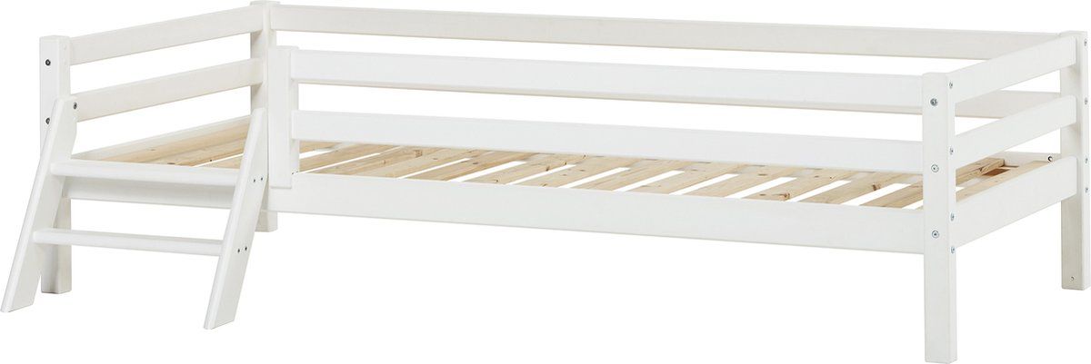 Hoppekids Eco Dream Junior Bed 90x200 Cm Met Ladder En Bedhekje, Wit.