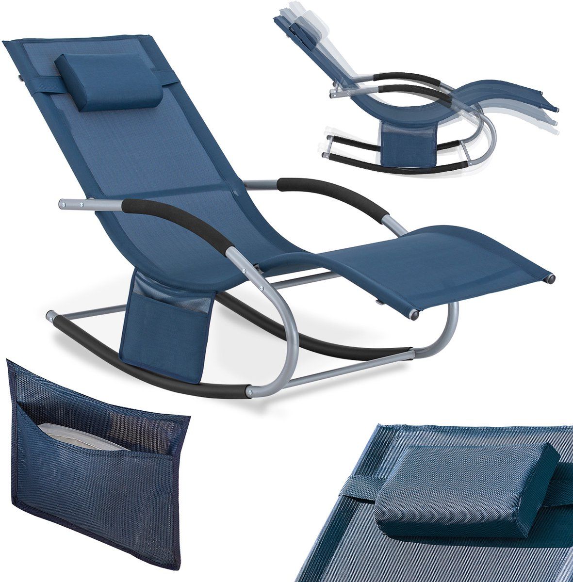 SoBuy OGS28-Nb - Tuinstoel - Schommelstoel Met Verstelbare Hoofdsteun - Marineblauw