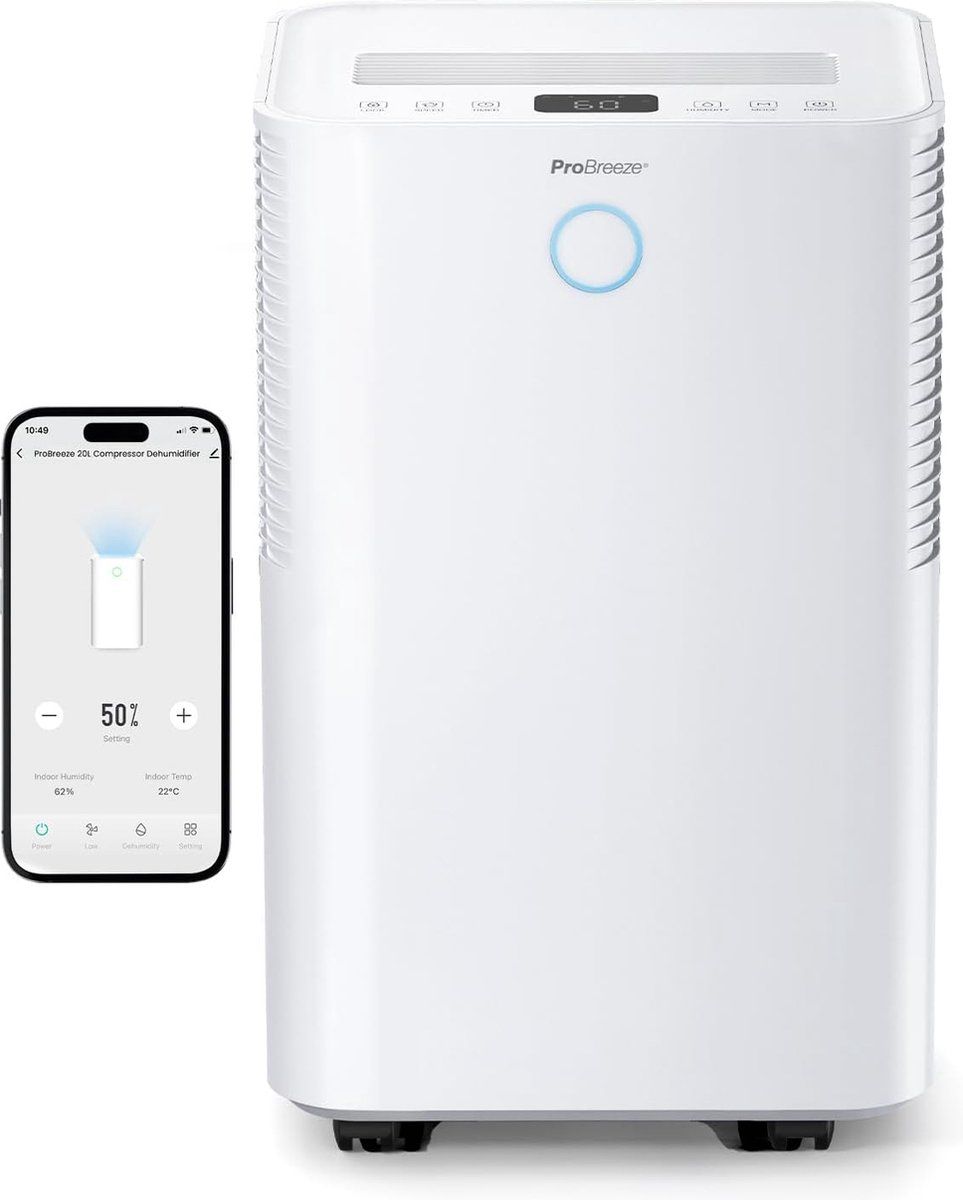 Pro Breeze Pb-D-24-Wf - Luchtontvochtiger 20L/dag Met Smart App - Wasdroogfunctie - Wit