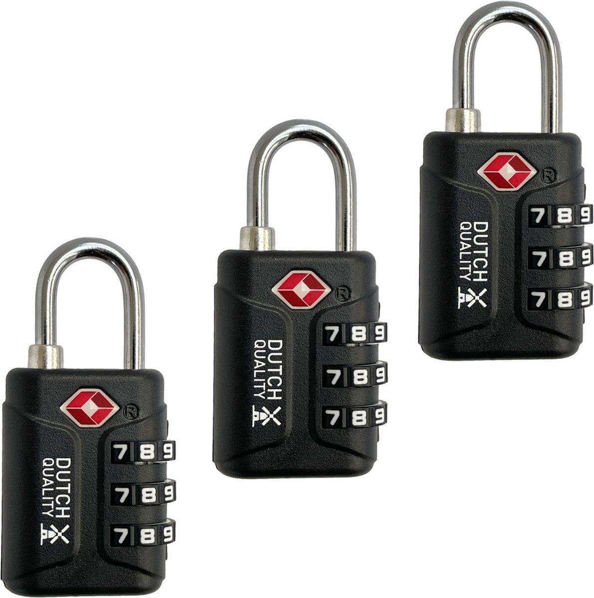 Dutch Quality® Tsa Kofferslot 3-Cijferig - Cijferslot - Tsa-goedgekeurd - Zwart (3-pack)