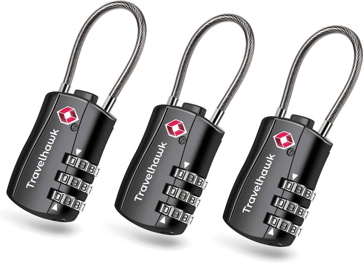 Travelhawk Kofferslot - Tsa Reisslot - Cijferslot - Cijferslot Hangslot - 3 Cijferig - 3 Stuks - Zwart