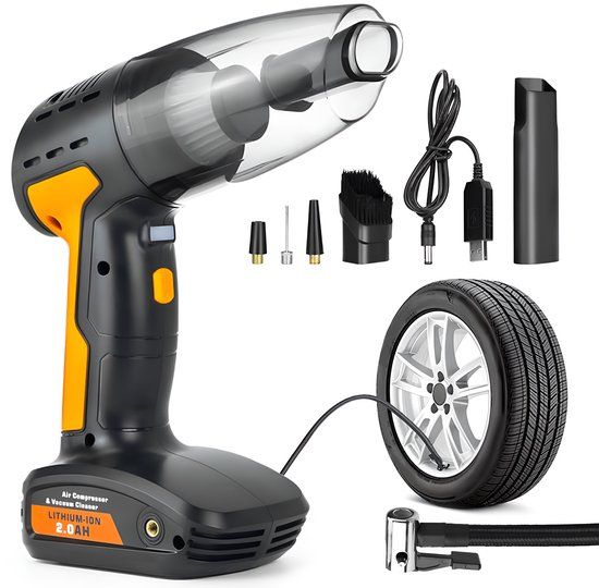 Gatson 4-in-1 Luchtcompressor - Handstofzuiger - Draadloos - Oplaadbaar - Led-Verlichting - Voor Auto Motor Fiets