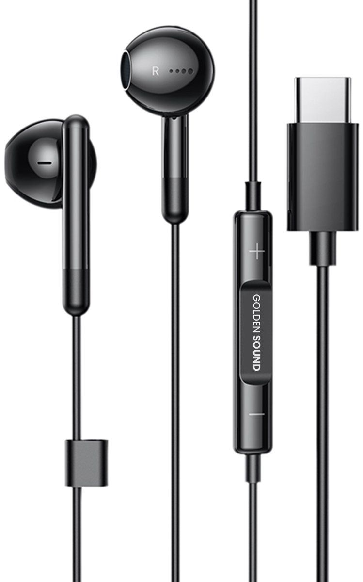 Golden Sound USB-C - Bedrade oordopjes met microfoon - Kristalhelder geluid - Zwart