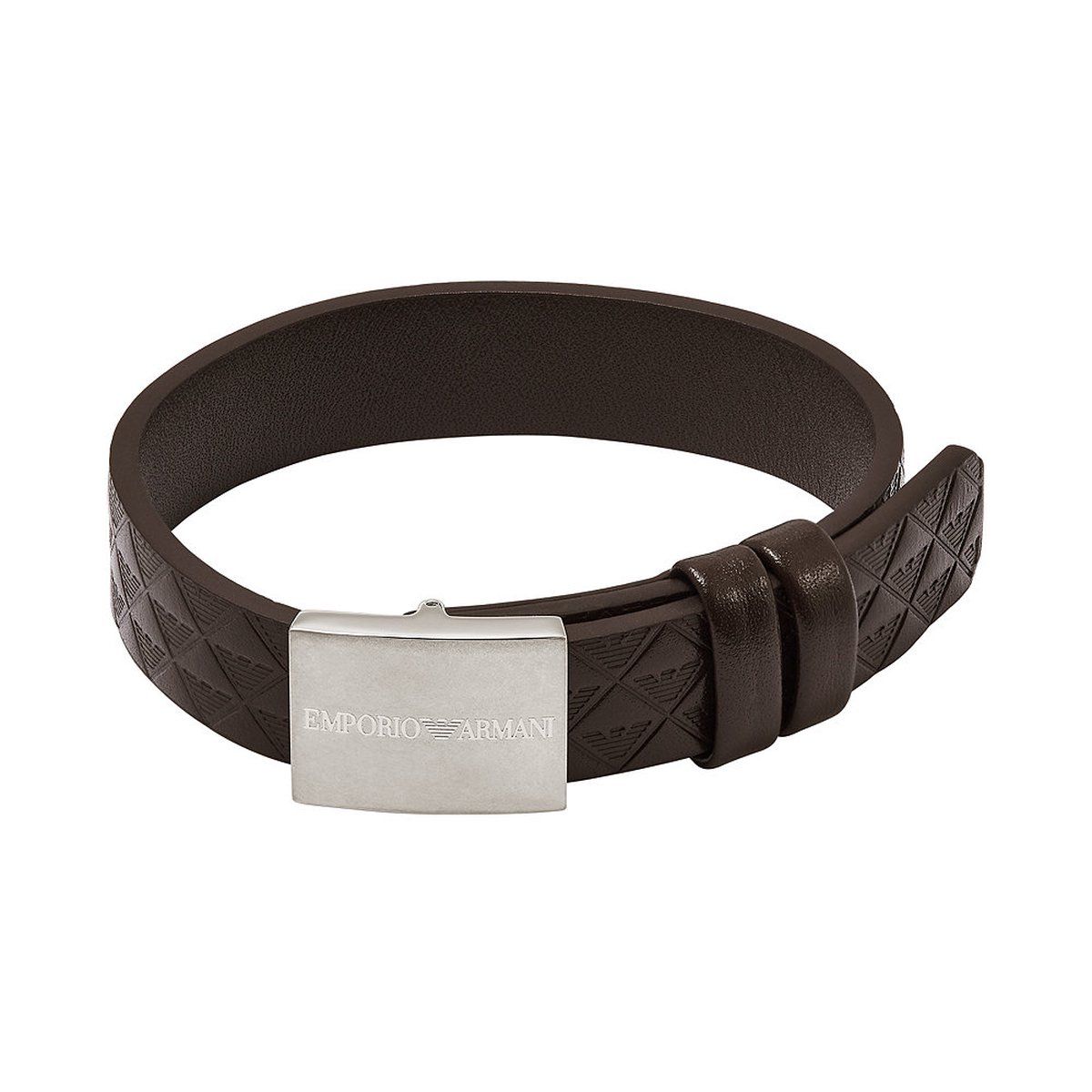 Emporio Armani EGS3135040 - Heren Armband - Bruin Leer Met Adelaarspatroon - Zilverkleurig
