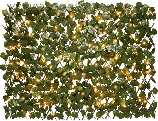 Brixy Kunsthaag Solar – Led - Uitschuifbaar – 180 X 90 Cm – Kunstklimop – Kunstplanten Voor Buiten