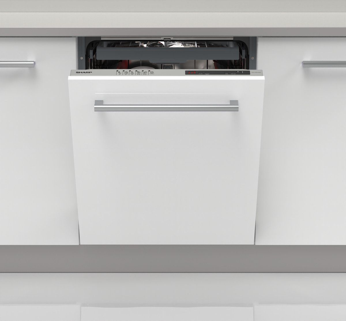 Sharp QWNI1EI45EXEU - Inbouw Vaatwasser - 60cm - 15 Couverts - Energie Label E - Topsproeier - Besteklade