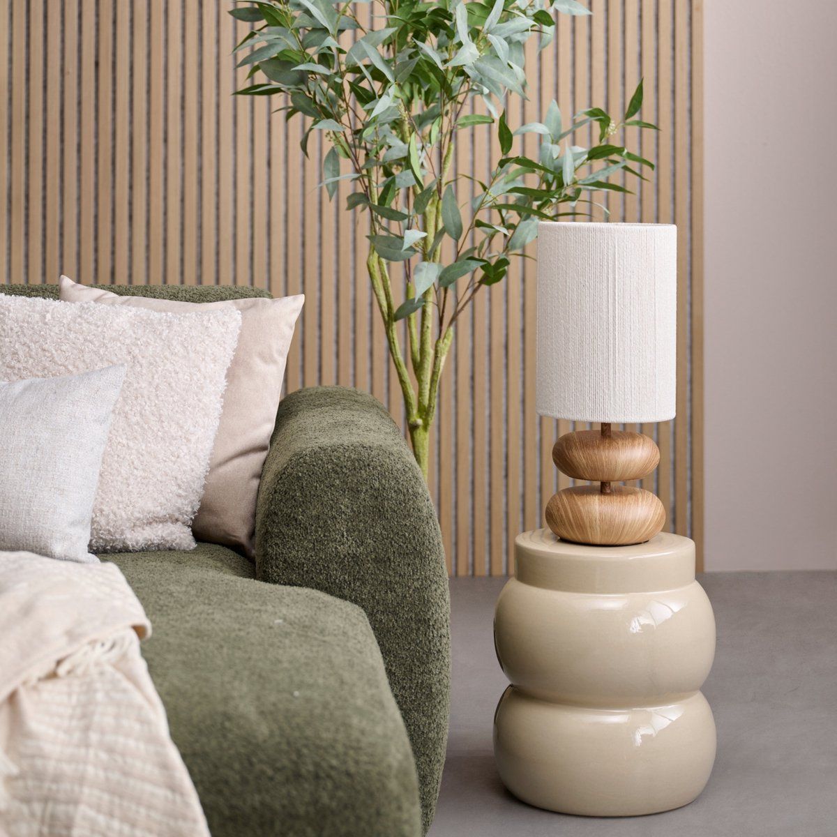 Mica Decorations Vendi Bijzettafel - H40 xØ35 cm - Keramiek - Crème