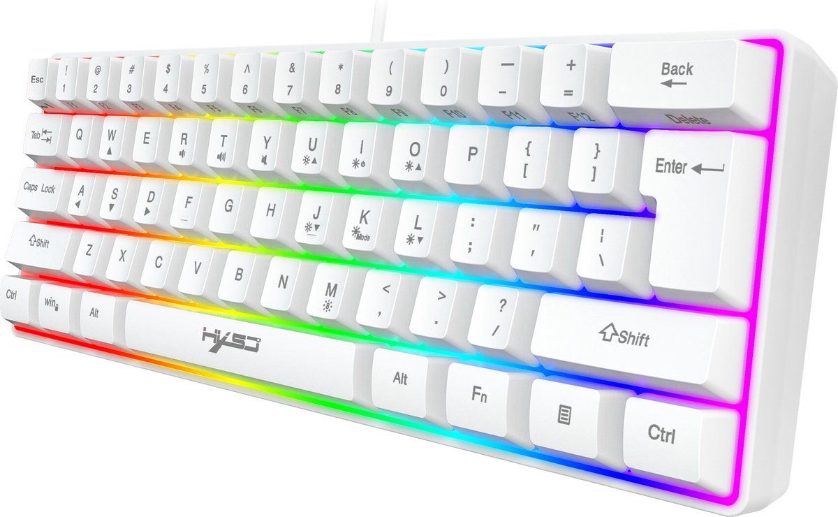 Hxsj V700 - Bedrade Gaming Toetsenbord - Rgb - 61 Toetsen - Qwerty - Wit