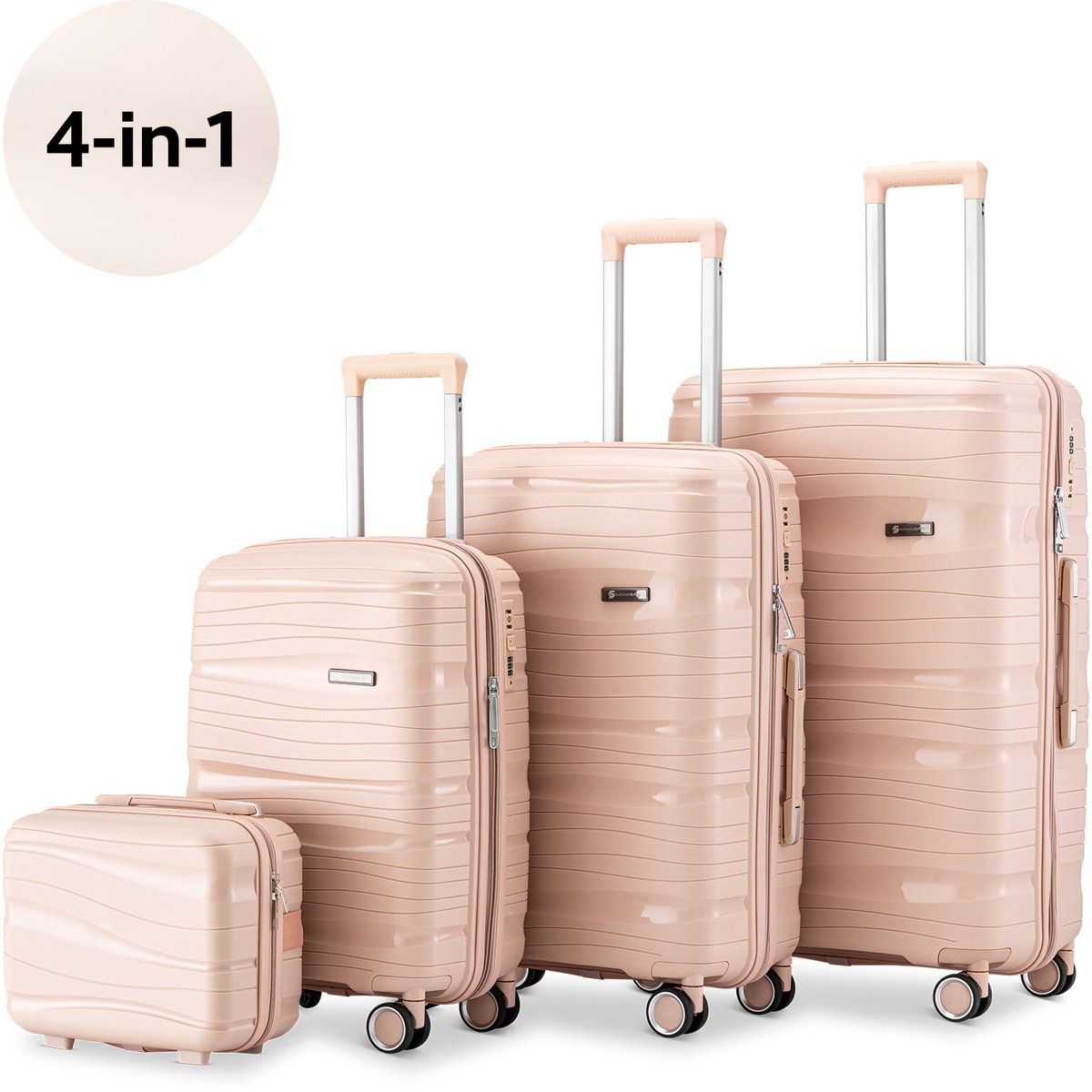 Skycases Travel One - 4-delige Kofferset - Lichtgewicht 360° Wielen Cijferslot - Lichtroze