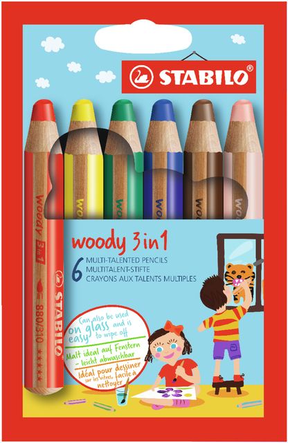 STABILO Woody 3 in 1 - Multitalent Kleurpotlood - Etui Met 6 Kleuren