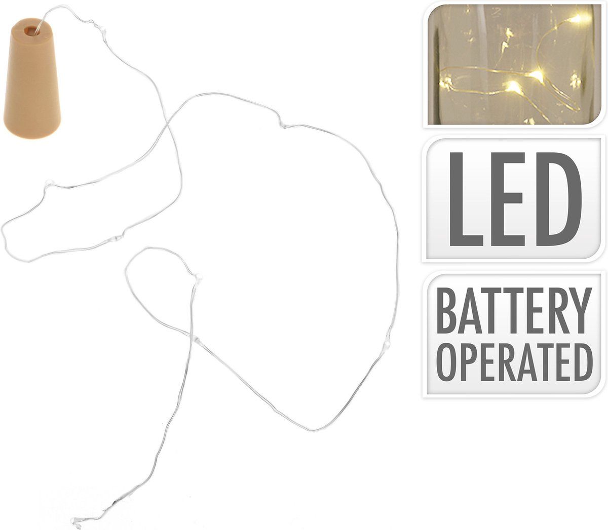 Decorative Lighting DecorativeLighting - Kurk Met 8 Led Lampjes - Warm-wit Licht - Zilver