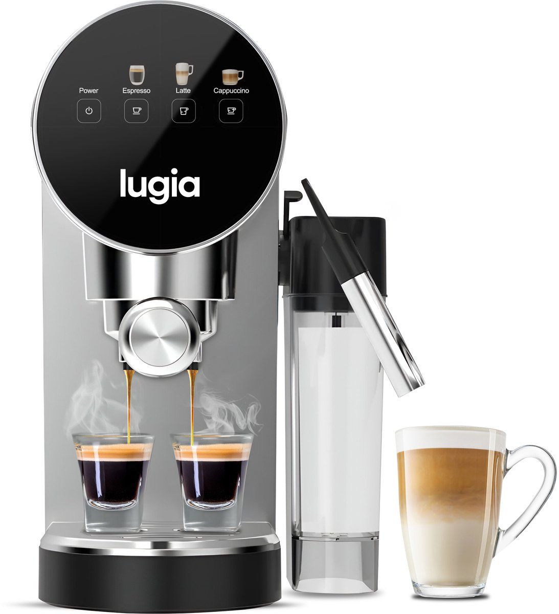 Lugia Koffiemachine - Pistonmachine - 20 Bar Druk - Automatische Melkopschuimer - Led-display - Zwart