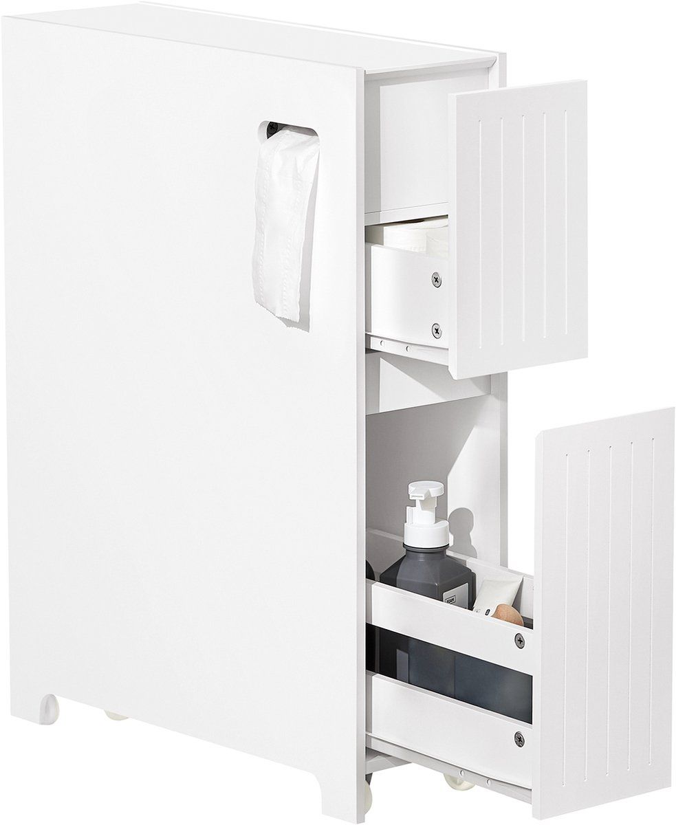 SoBuy BZR111-W - Smalle Badkamerkast - 1 Deur 2 Lades - Wit 60x20x75cm
