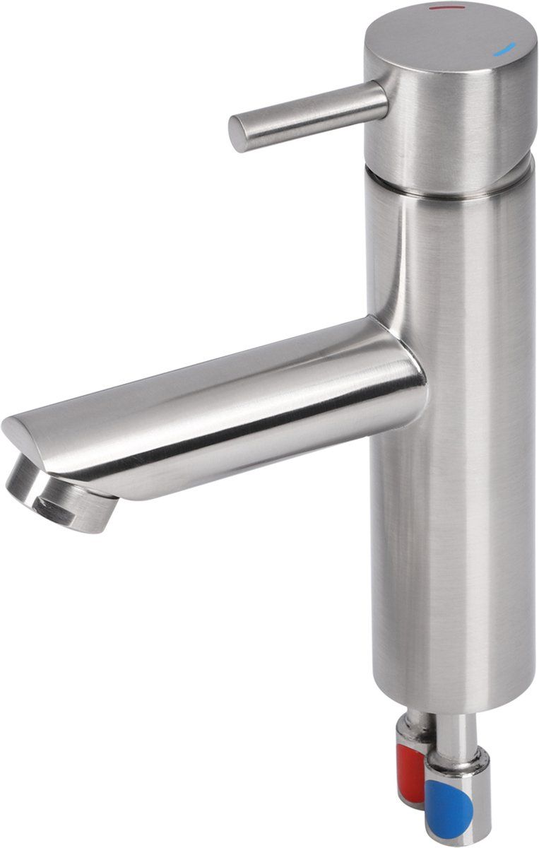 Differnz Wastafelkraan - Mengkraan Koud En Warm Water - Mat Chroom - Hoogte Uitloop 13.5 Cm