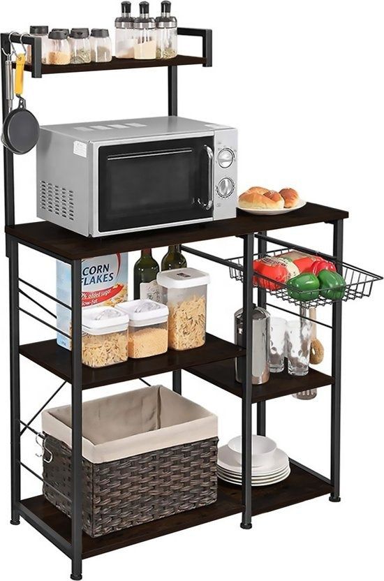 Goliving Keukenkast – Keukenrek Staand – Magnetronkast – Organizer – Metaal – Hout – 90 X 40 X 132