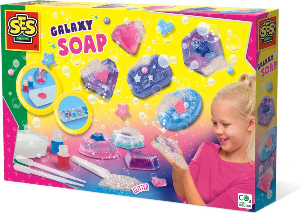 SES - Galaxy - Zeep Maken - kleuren mixen voor de mooiste zeep - Mica glitters - Zelf zeep maken set - knutselen meisjes 12 jaar creatief