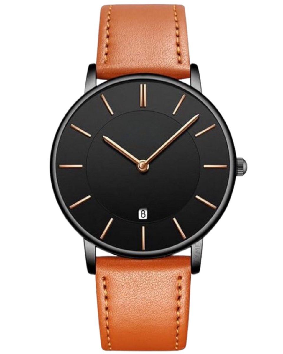 Tyme Oslo Heren Horloge - Polshorloge - 39.5mm - Waterdicht Tot 30m - Zwart/Bruin