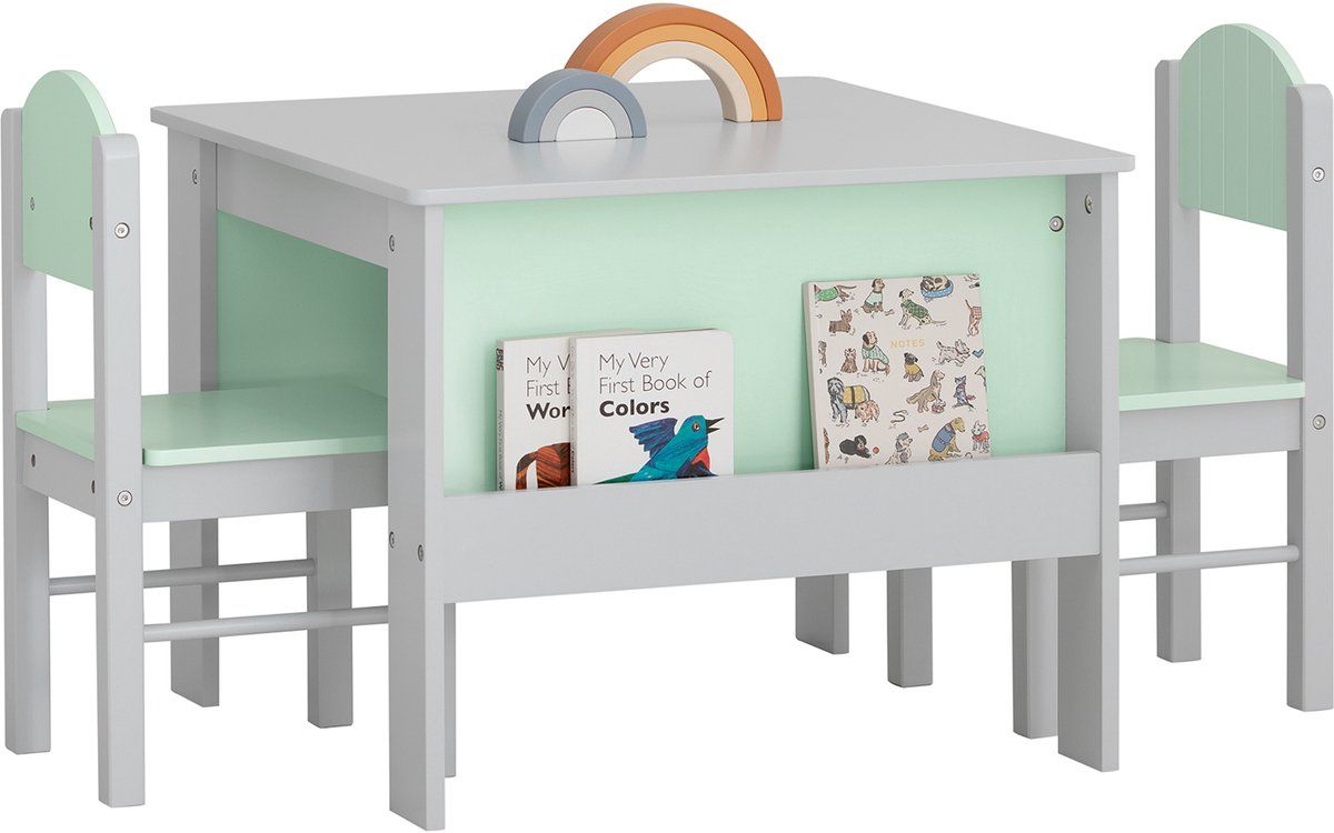 SoBuy KMB88-Hg - Kinderbureauset - Opbergruimte - Lichtgrijs (2 Stuks)