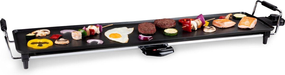 Alpina Teppanyaki Bakplaat - Gourmet Grillplaat Xl 1800W - Instelbare Thermostaat 87 X 23 Cm - Zwart