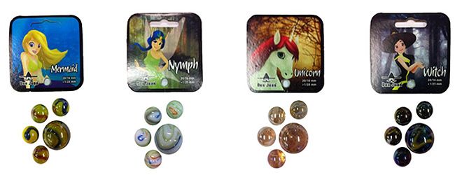 Adic Knikkers Mythische Wezens , Unicorn , Elf, Heks , Zeemeermin 4 X 21 Stuks