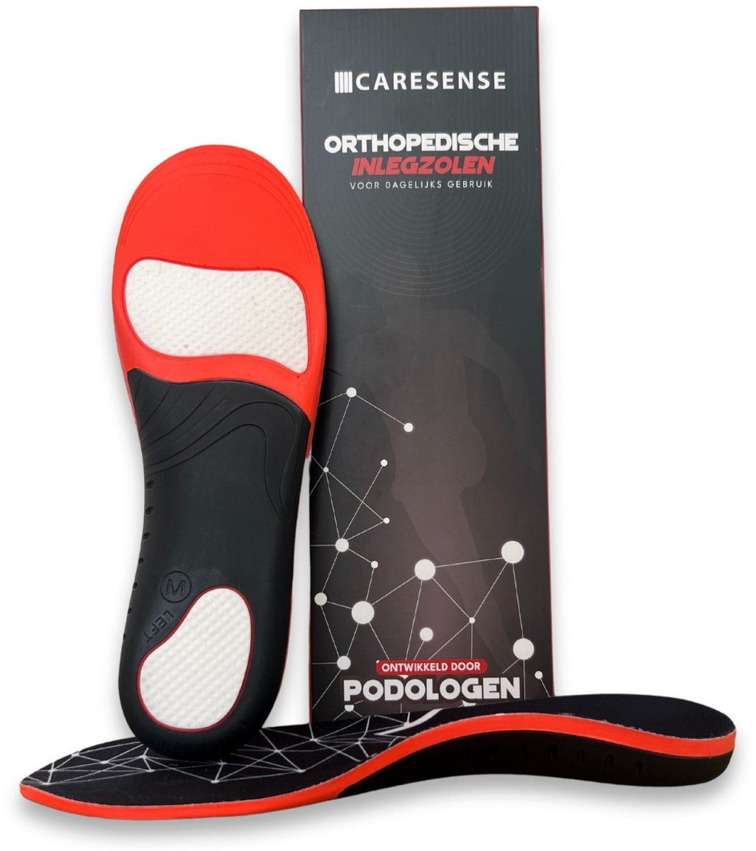 Caresense Orthopedische Inlegzolen - Hielspoor En Fasciitis Plantaris - Steunzolen Voor Schoenen En Laarzen - Maat 43/44 - Zwart/Rood (2 Stuks)