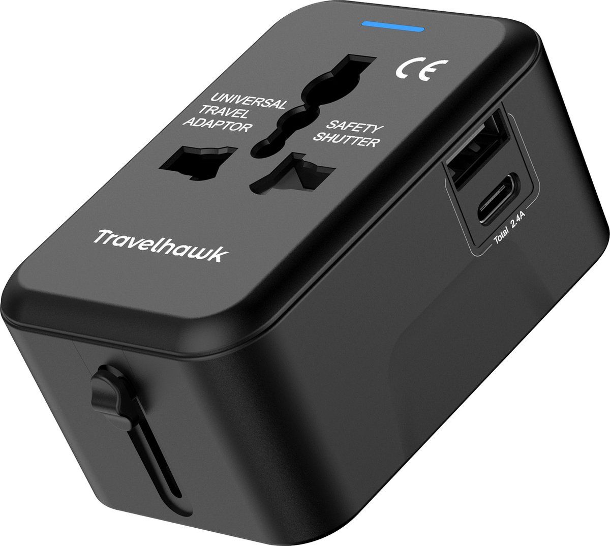 TravelHawk Sl-199T - Wereldstekker - 2x Usb Poorten 1x Usb-C - Zwart
