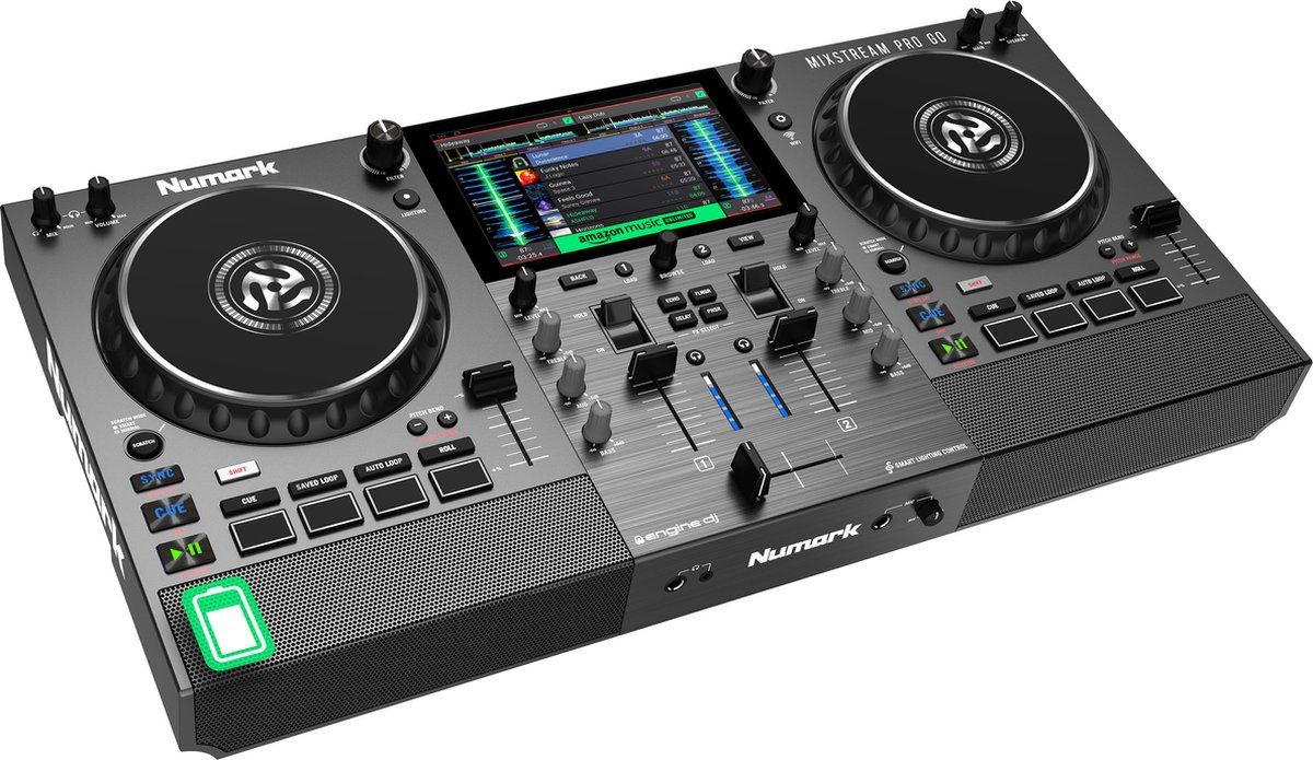 Numark Mixstream Pro Go - Standalone Dj-controller Met Batterij En Luidsprekers - Wi-Fi En Touchscreen - Zwart (2023)