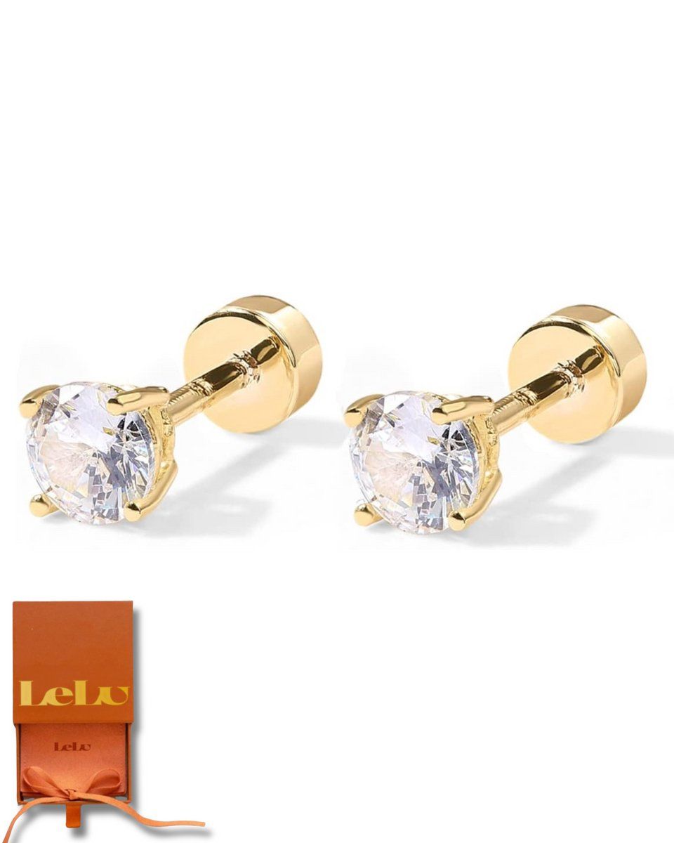 Lelu Oorknopjes - Oorbellen Dames - Goudkleurig - Zirkonia Kristal - 3mm