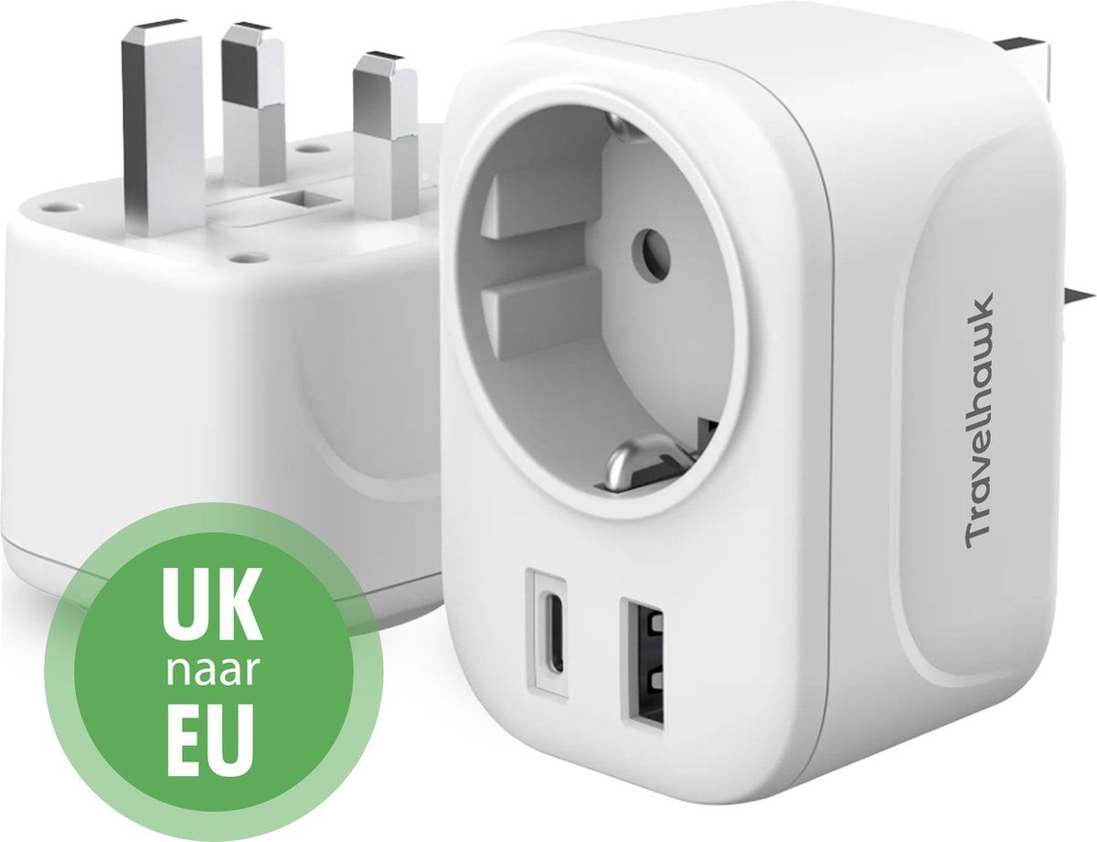 Travelhawk Reisstekker Uk - Type G - Usb-C&Usb-A - Wit