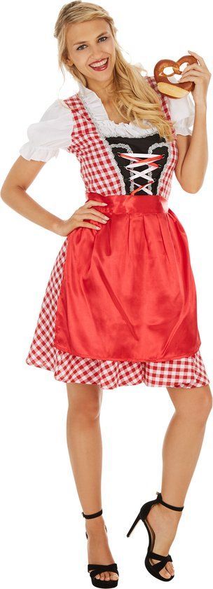 Dressforfun Dirndl Wiesn Madl - Dameskostuum Oktoberfest - Vetersluiting En Blouse Met Ruches - M