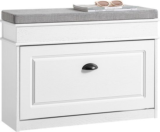 SoBuy FSR82-L-Wg Schoenenkast Entreebank – Schoenenbank Met Toiletzitting En Schoenenopbergkussen