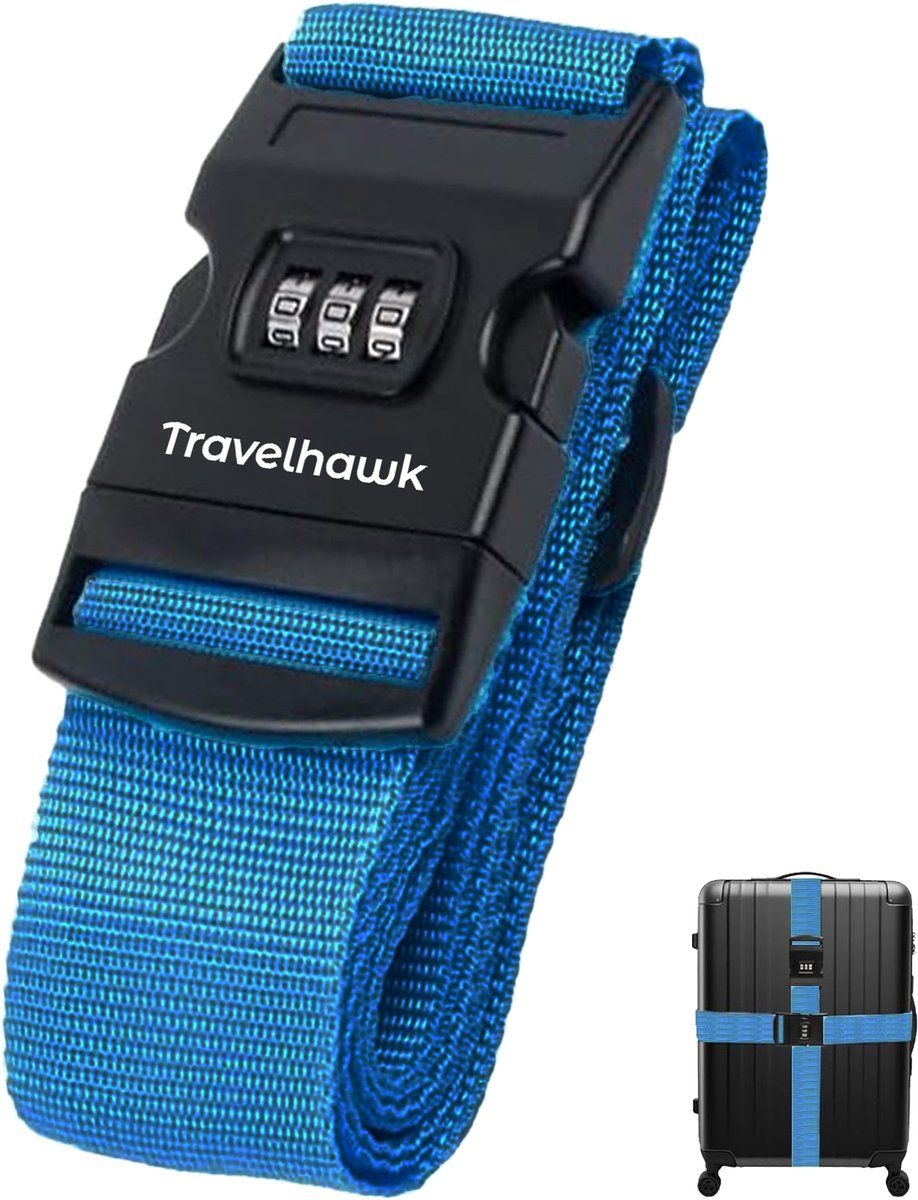 Travelhawk Kofferriem Met Cijferslot - 1 Stuks - Bagageriem - Kofferriemen - Verstelbaar - 180 Centimeter - Extra Beveiliging - Reizen - Blauw