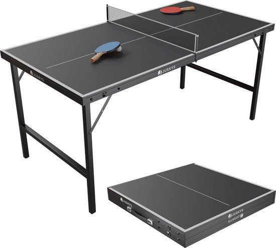 Juskys Mini Tafeltennistafel Flexi - Zwart / Zilver - 152 X 71 X 71 Cm - Incl. Toebehoren