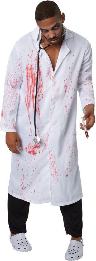 Dressforfun Griezelige Dokter S - Verkleedkostuum Halloween - Bloedbesmeurde Jas En Lange Broek