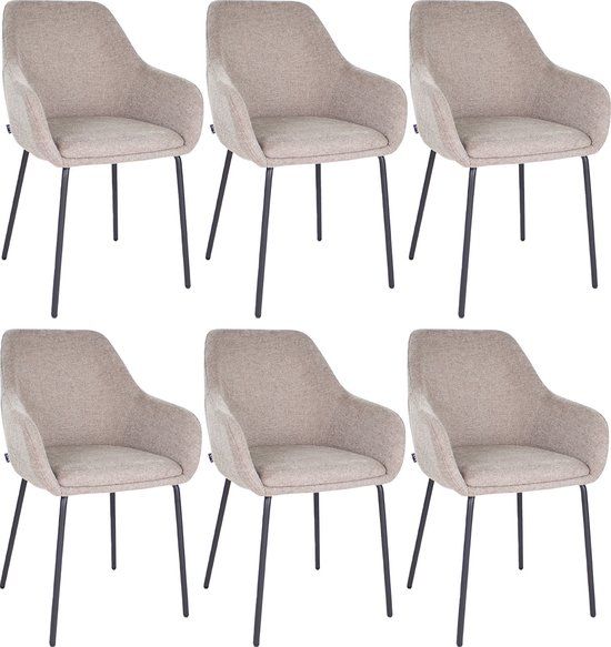 Kick Guus - Eetkamerstoel - Comfortabele zit met armleuning - Taupe (set van 6)
