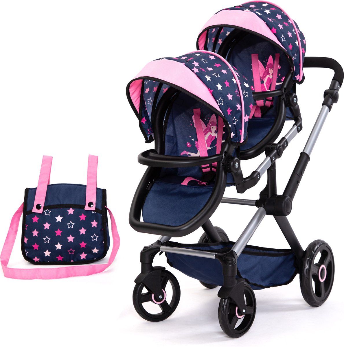 Bayer Design Twin Xeo - Tweeling Poppenwagen - Verstelbare Handgreep En Zonneschermen - Multicolor