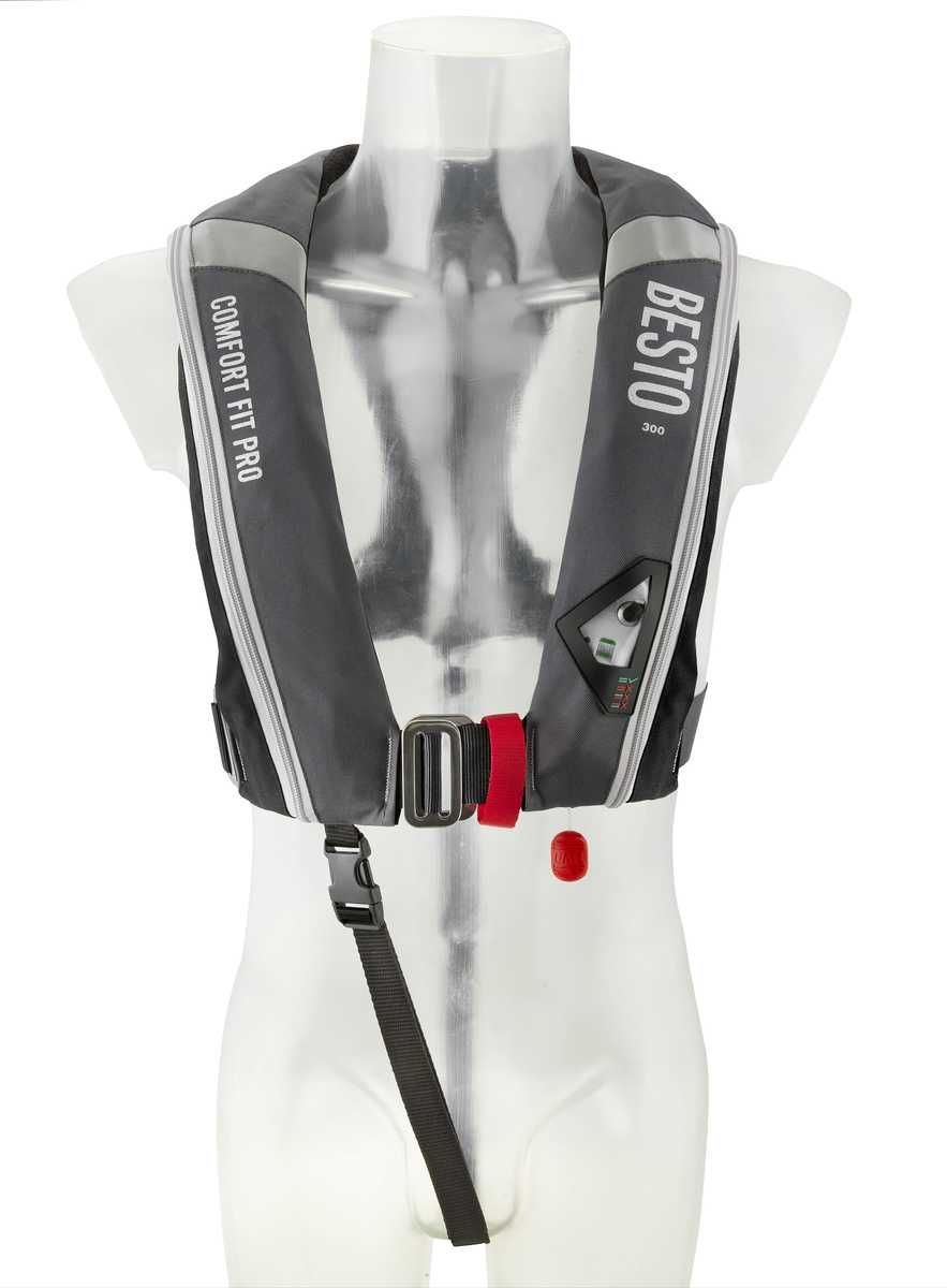 Besto Comfort Fit Pro 300N Mh - Automatisch Reddingsvest - Harnas - Antraciet/zwart