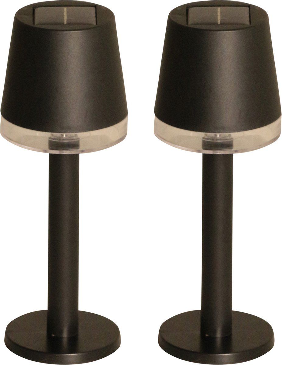 Luxform Cala D'Or - Solar Tafellamp - Led - Zonne-energie - 8x8x22 Cm - Zwart (2 Stuks)
