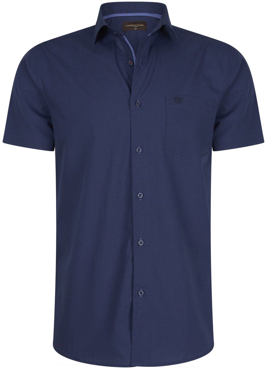 Cappuccino Italia Palermo - Heren Overhemd Korte Mouw - Katoen Polyester - Blauw - Maat Xxl