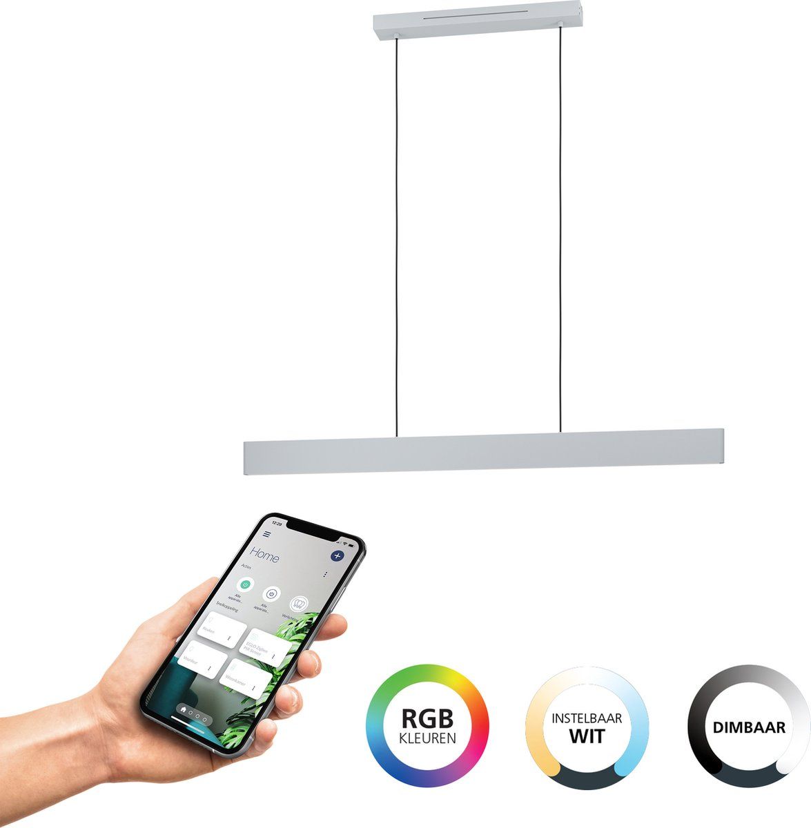 EGLO connect.z Andreas-Z Hanglamp - 117 cm - Instelbaar RGB&wit licht - Grijs/Wit