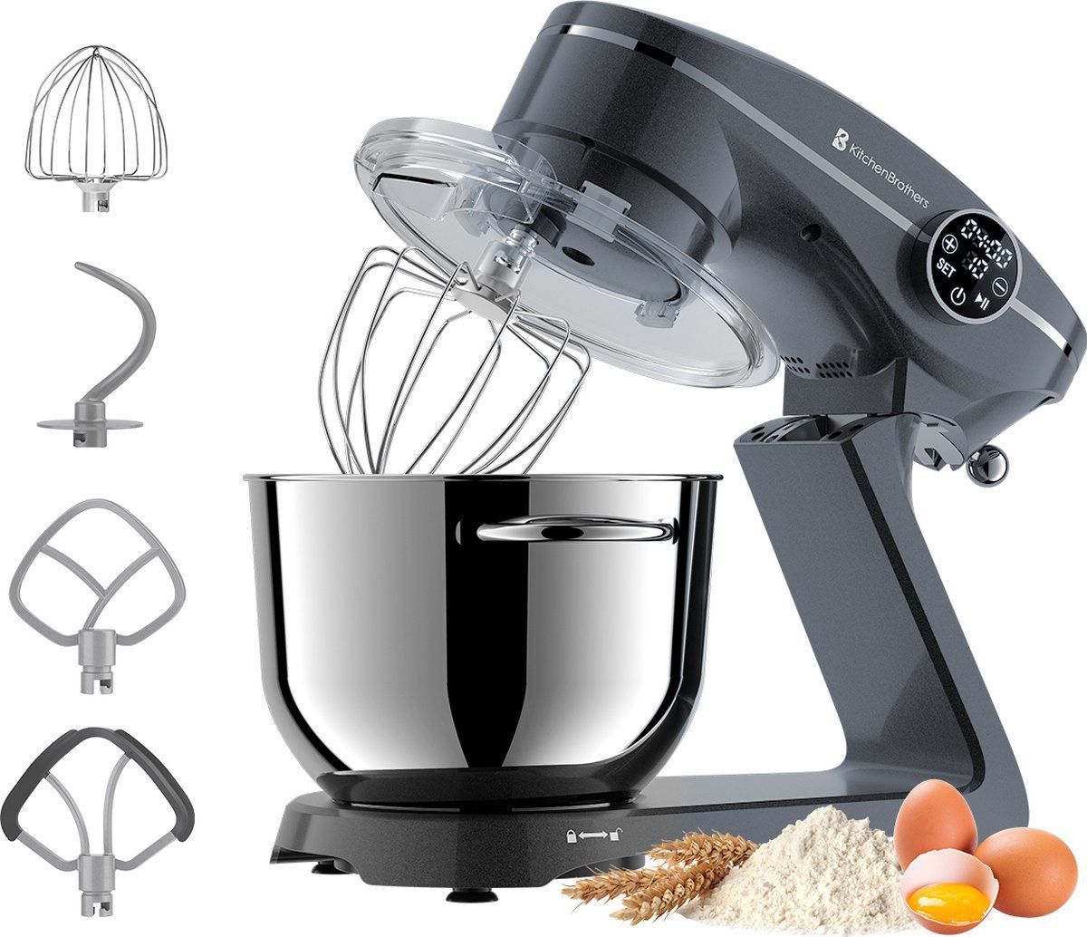 KitchenBrothers Keukenmachine - Keukenrobot - 6L - 1800W - Aluminium