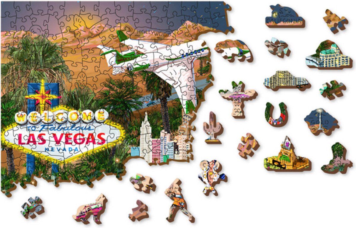 Wooden City Welkom In Las Vegas Xl - Houten Vormpuzzel - 52x37, 5 Cm -750 Stukjes