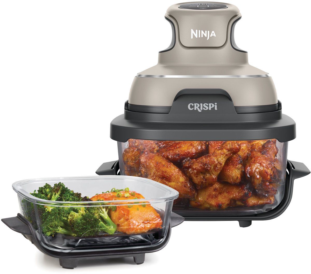 Ninja CRISPi FN101EUST - 4-in-1 glazen airfryer - Airfryen Braden Warmhouden Recrisp - Grijs