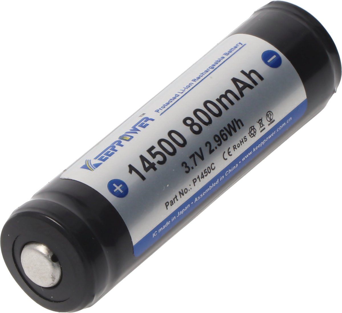 Keeppower 14500 - 800mAh, 3,7 V Li-ionbatterij beschermd