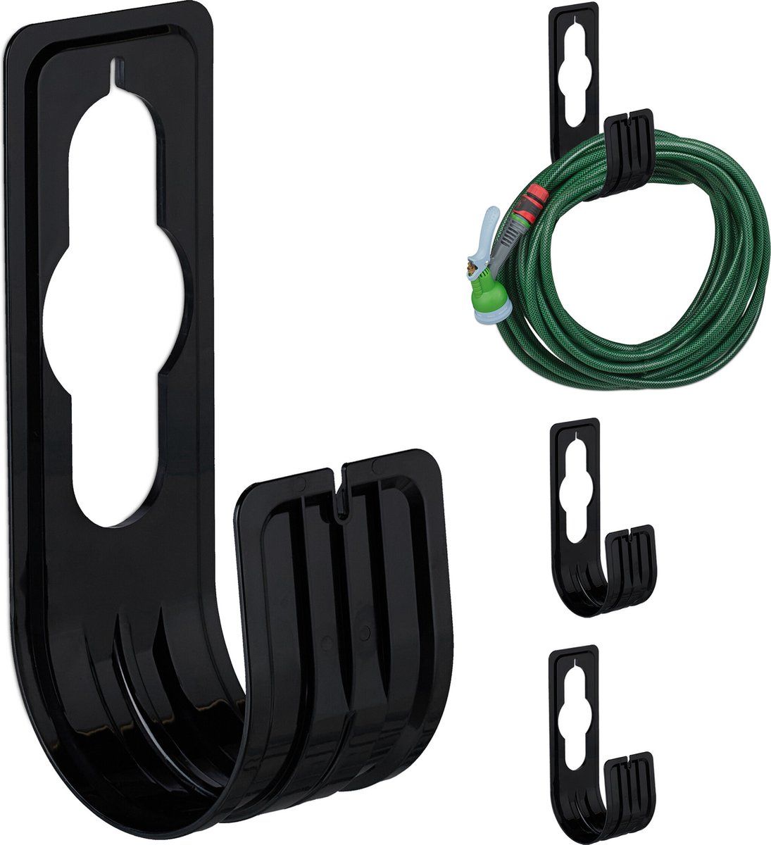Merkloos - Tuinslanghouder - Set van 4 - Voor slang tot 30 m - Zwart (4 stuks)