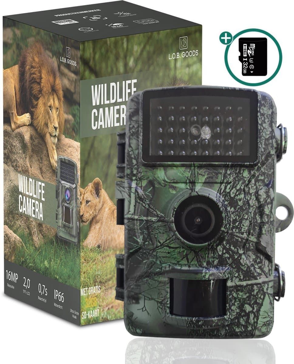 Merkloos Professionele Wildcamera Met Nachtzicht 16MP - Wildlife Camera Met Sensor - Jachtcamera - Waterdicht - Incl. 32GB Sd Kaart